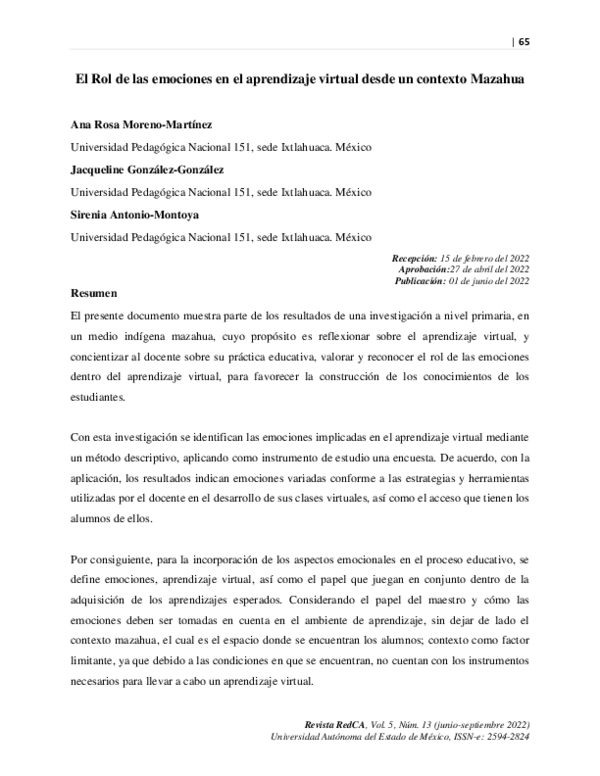 (PDF) El Rol de las emociones en el aprendizaje virtual desde un ...