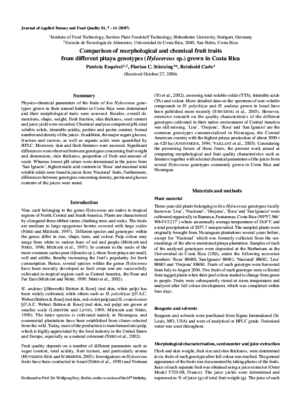 (PDF) Comparison of morphological and chemical fruit traits from ...