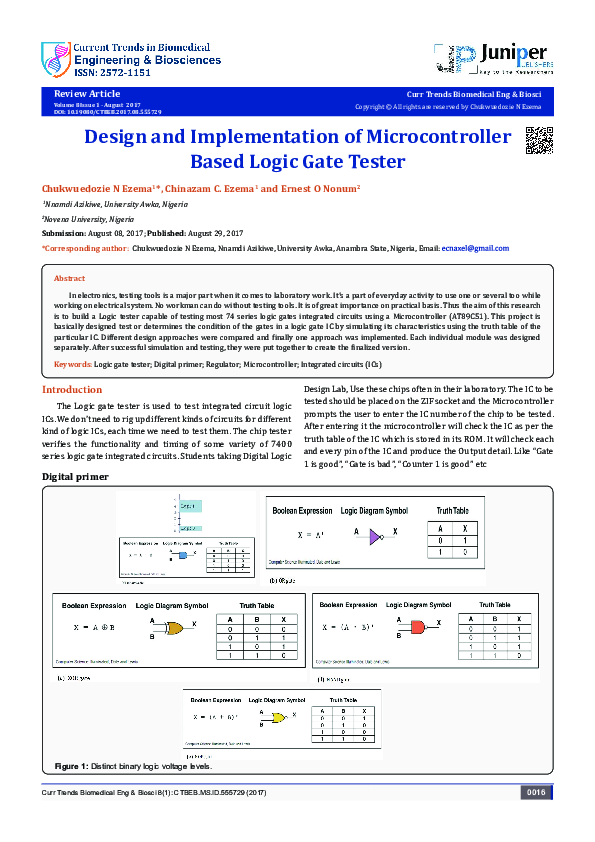 (PDF) Design and Implementation of Microcontroller Based Logic Gate Tester