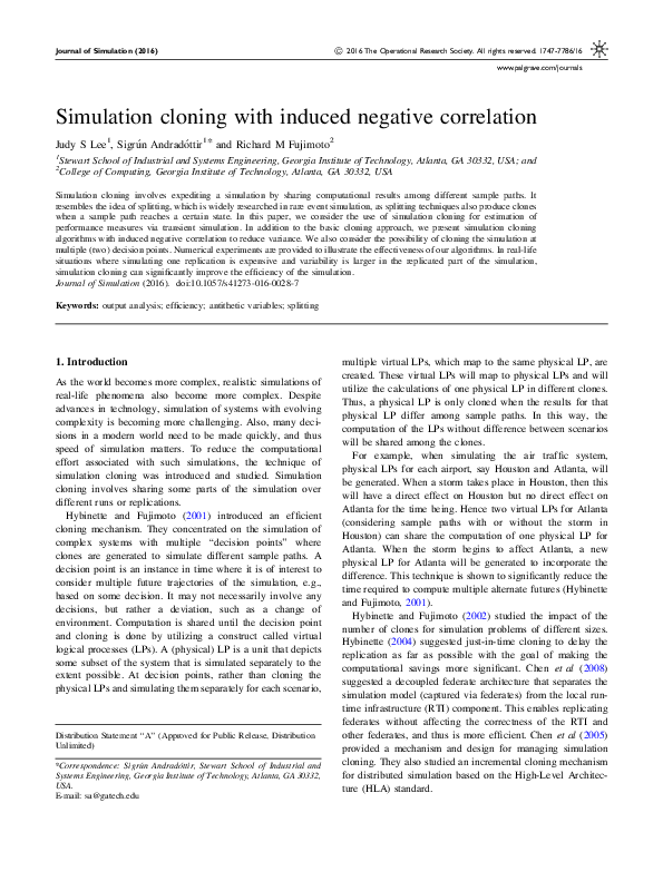 (PDF) Simulation cloning with induced negative correlation