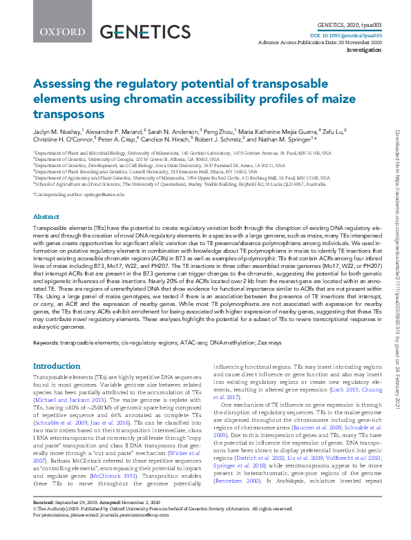 (PDF) Assessing the regulatory potential of transposable elements using ...