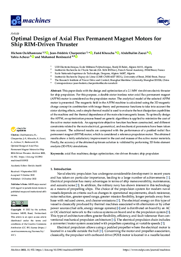(PDF) Optimal Design of Axial Flux Permanent Magnet Motors for Ship RIM ...