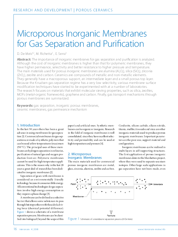 (PDF) Microporous Inorganic Membranes for Gas Separation and Purification