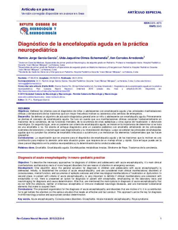 (PDF) Diagnosis of acute encephalopathy in neuro–pediatric practice ...