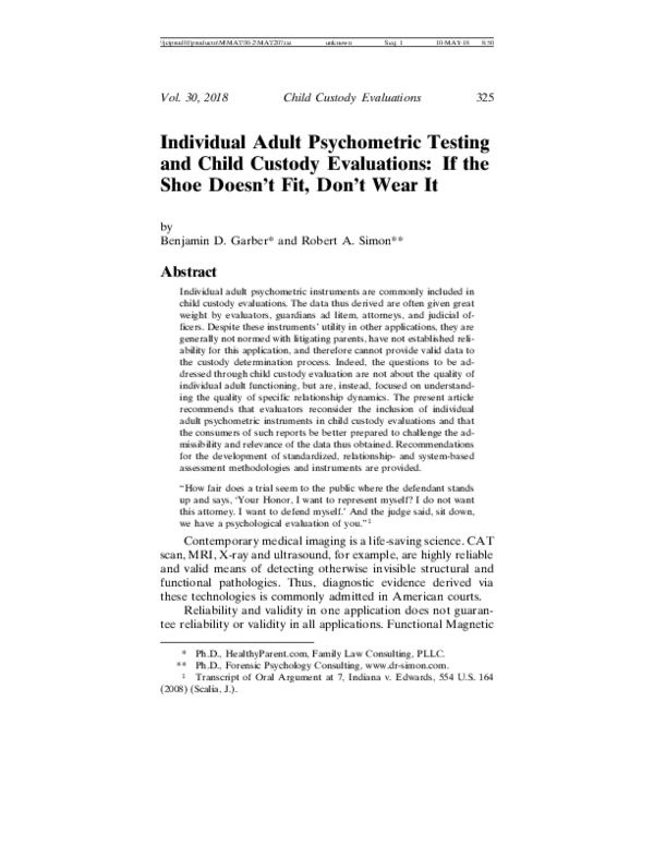 (PDF) Individual Adult Psychometric Testing and Child Custody ...