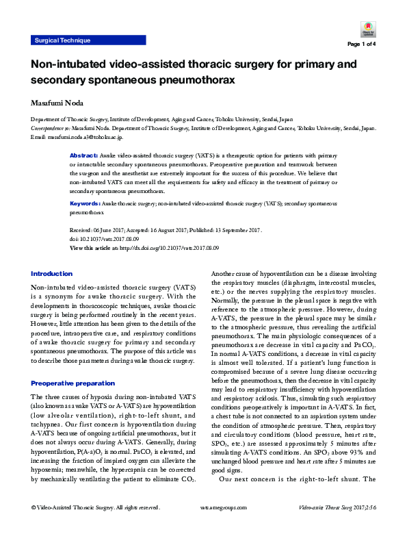 (PDF) Nonintubated Video-Assisted Thoracic Surgery for the Management ...