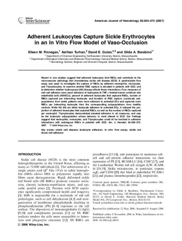 (PDF) Adherent leukocytes capture sickle erythrocytes in an in vitro ...