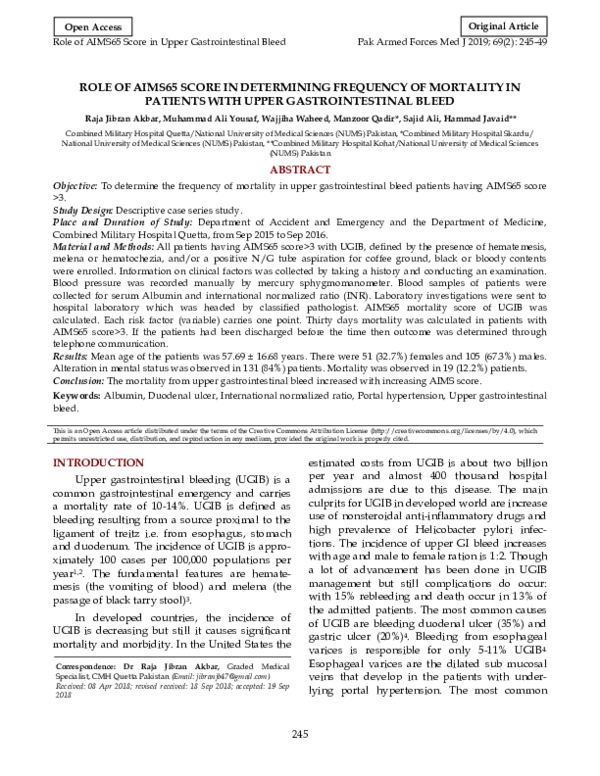 (PDF) Role of AIMS65 Score in Determining Frequency of Mortality in ...