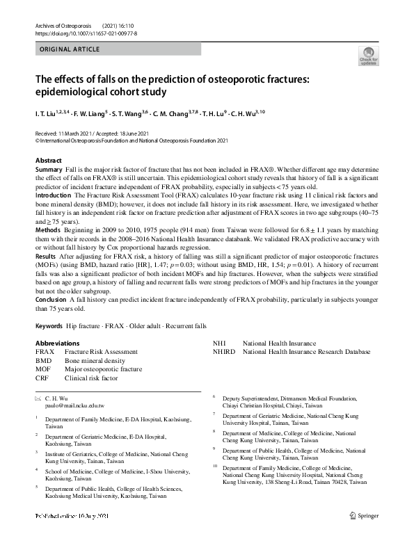 (PDF) The effects of falls on the prediction of osteoporotic fractures ...