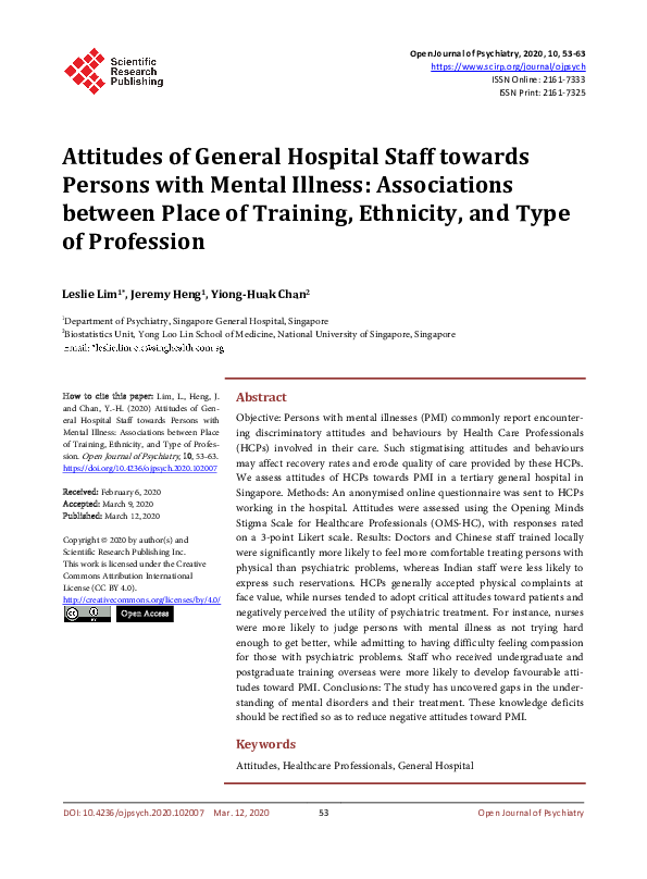 (PDF) Attitudes of General Hospital Staff towards Persons with Mental ...