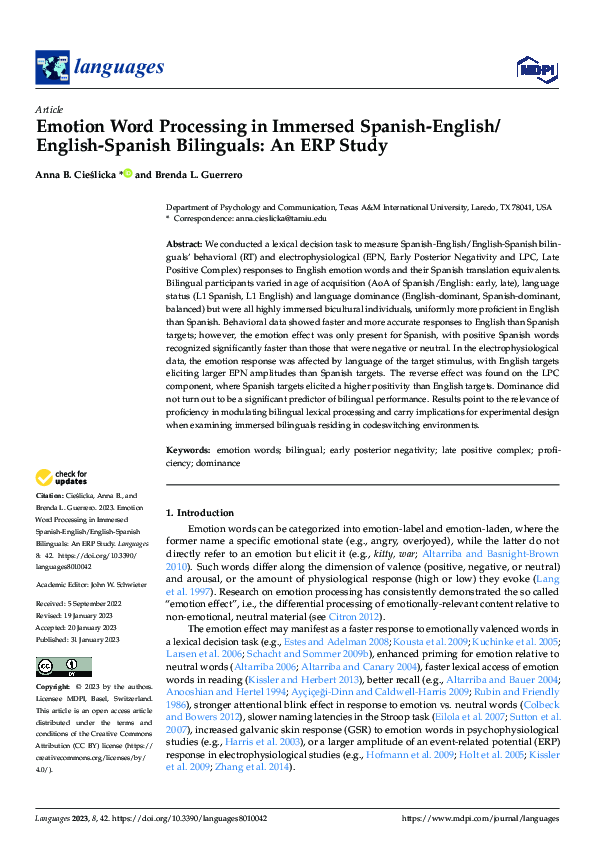 (PDF) Emotion Word Processing in Immersed Spanish-English/English ...