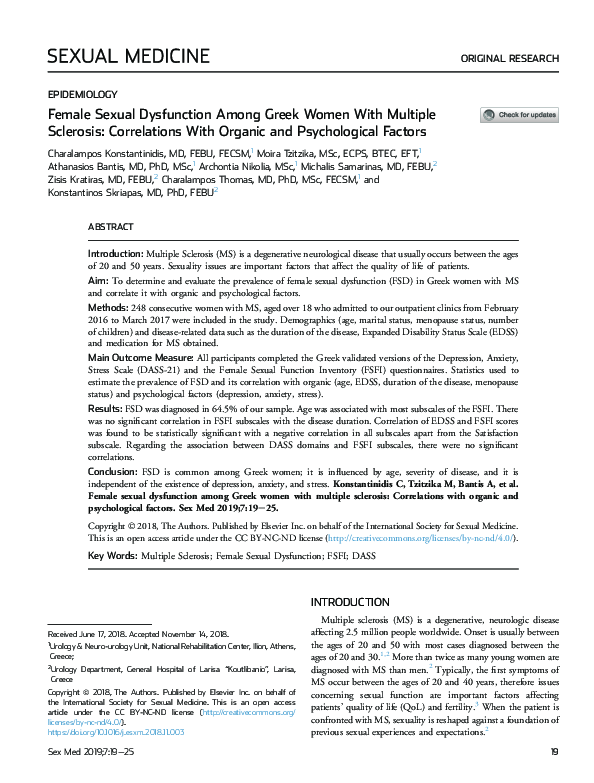 (PDF) 583 Female sexual dysfunction among Greek women with multiple ...