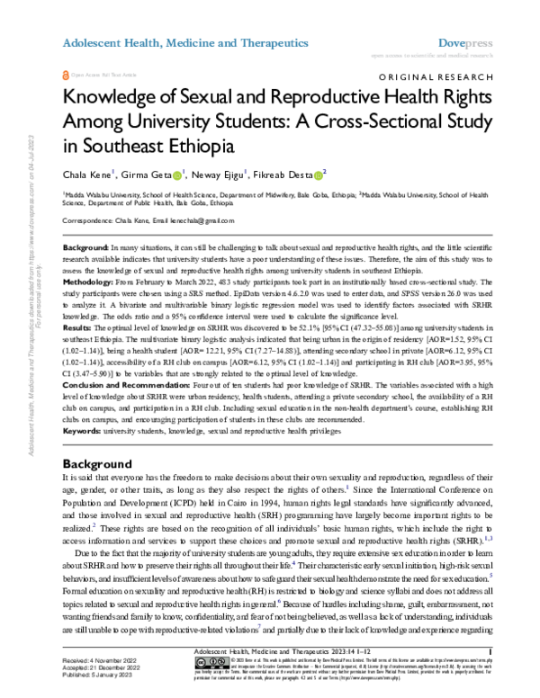 (PDF) Knowledge of Sexual and Reproductive Health Rights Among ...