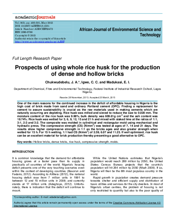 (PDF) Prospects of using whole rice husk for the production of dense ...