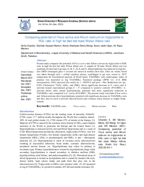 (PDF) Comparing potential of Ficus carica and Allium sativum on ...