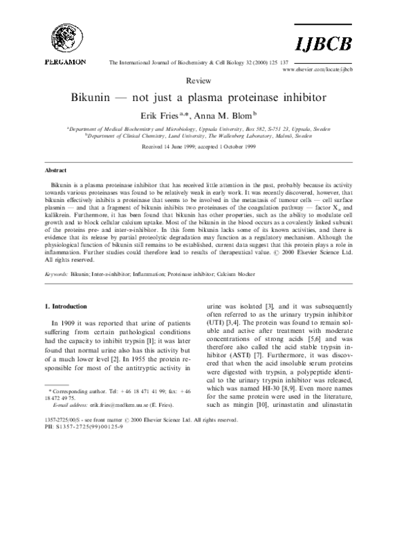 (PDF) Bikunin — not just a plasma proteinase inhibitor