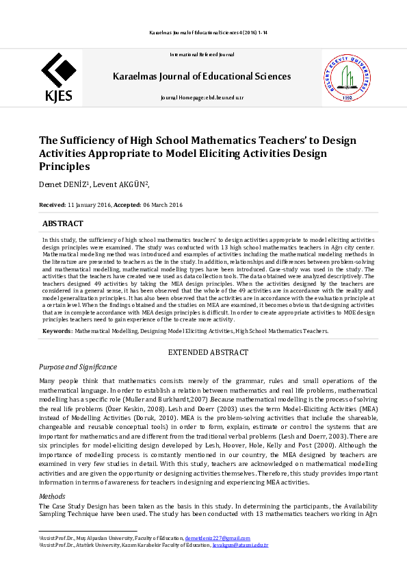 (PDF) The Sufficiency of High School Mathematics Teachers' to Design ...