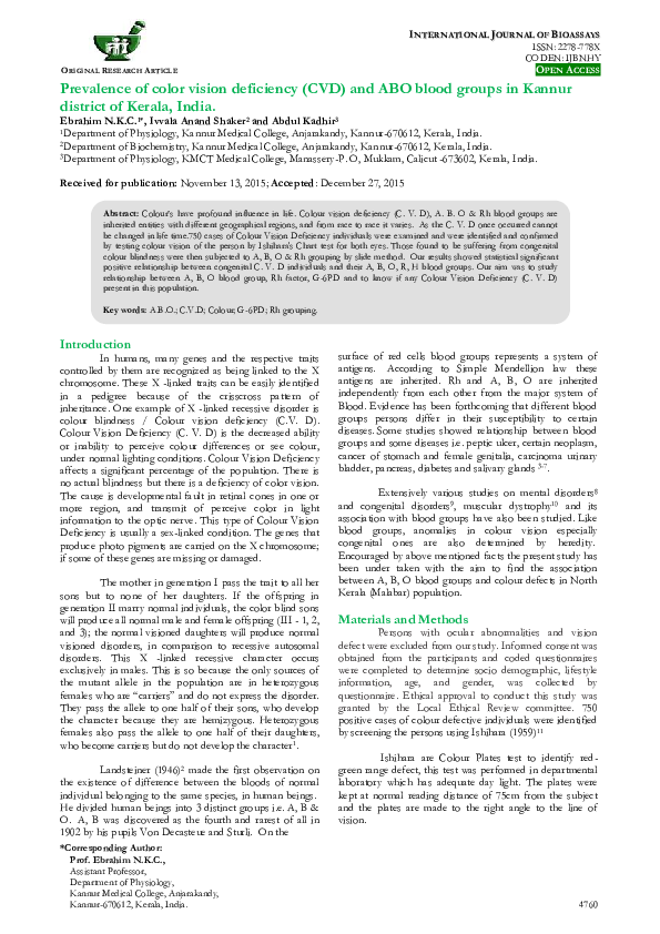 (PDF) Prevalence of color vision deficiency (CVD) and ABO blood groups ...
