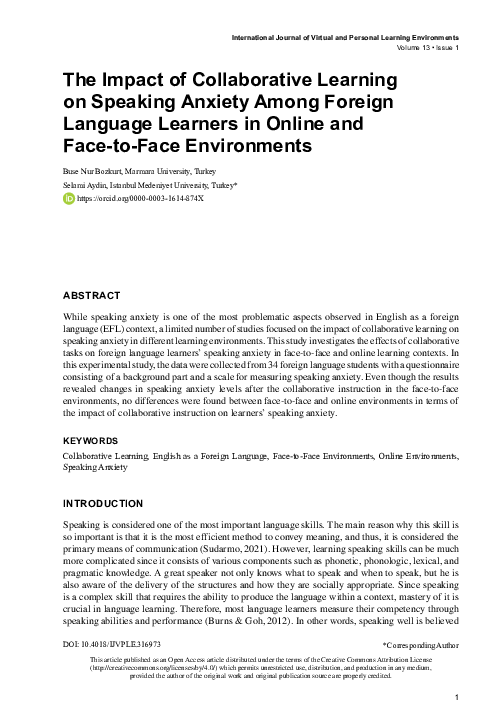 (PDF) The Impact of Collaborative Learning on Speaking Anxiety Among ...