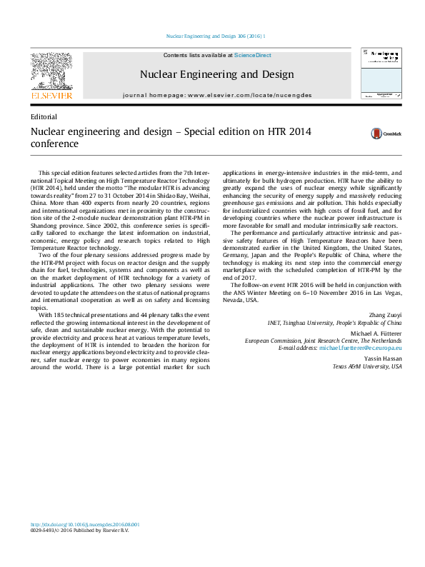 (PDF) Nuclear engineering and design – Special edition on HTR 2014 ...