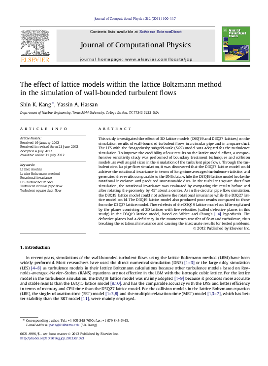 (PDF) The effect of lattice models within the lattice Boltzmann method ...