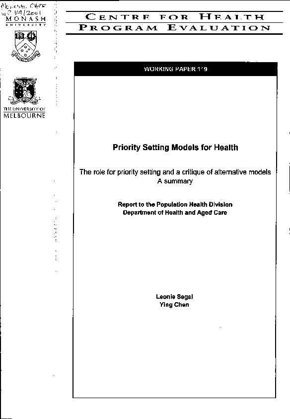 (PDF) Priority Setting Models for Health: The role for priority setting ...