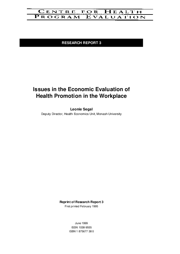 (PDF) Issues in the economic evaluation of health promotion in the ...