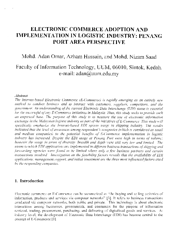 (PDF) Electronic commerce adoption and implementation in logistic ...