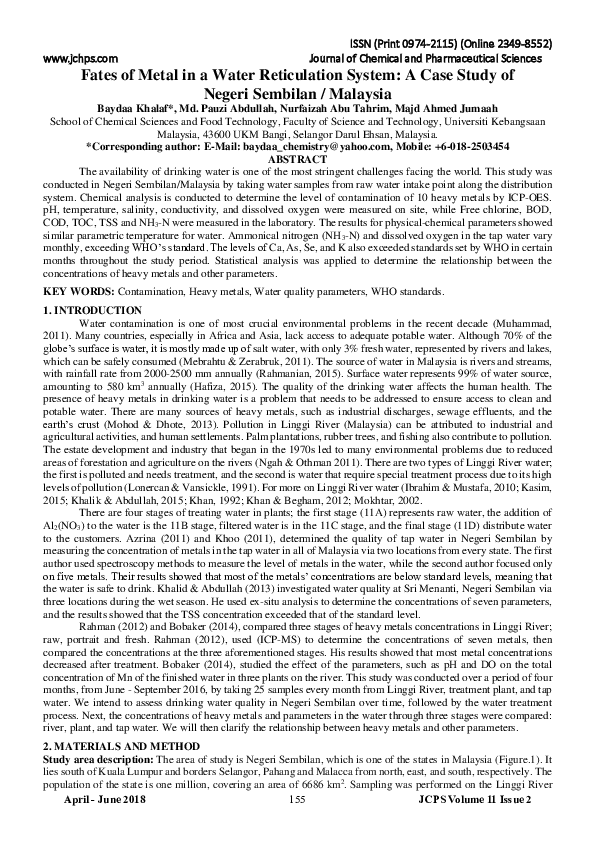 (PDF) Fates of Metal in a Water Reticulation System: A Case Study of ...