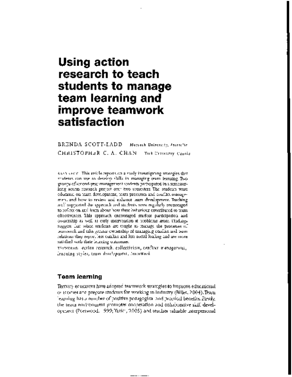 (PDF) Using action research to teach students to manage team learning ...