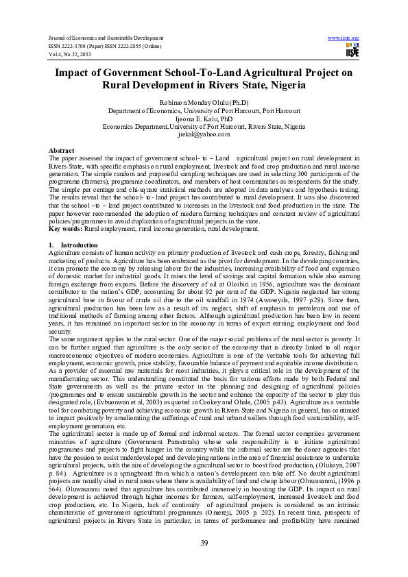 (PDF) Impact of Government School-To-Land Agricultural Project on Rural ...