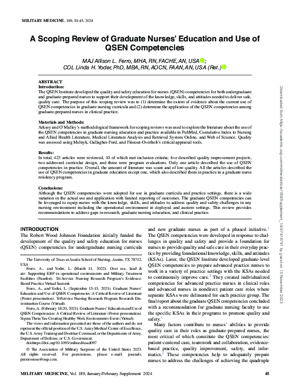 (PDF) A Scoping Review of Graduate Nurses’ Education and Use of QSEN ...