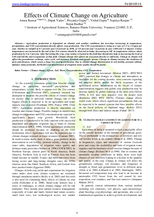 Pdf Effects Of Climate Change On Agriculture