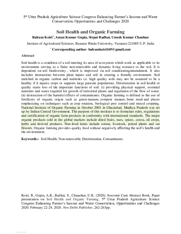 (PDF) Soil Health and Organic Farming