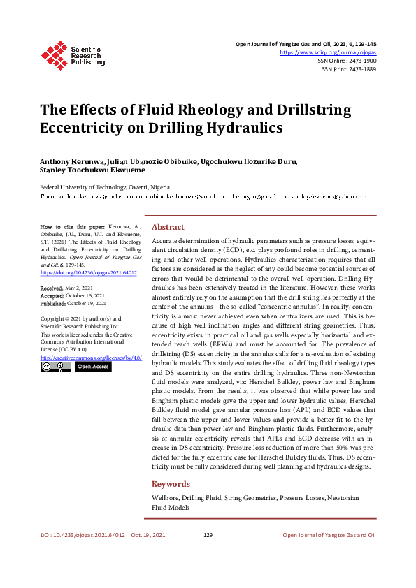 (PDF) The Effects of Fluid Rheology and Drillstring Eccentricity on ...