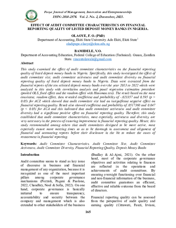 (PDF) EFFECT OF AUDIT COMMITTEE CHARACTERISTICS ON FINANCIAL REPORTING ...