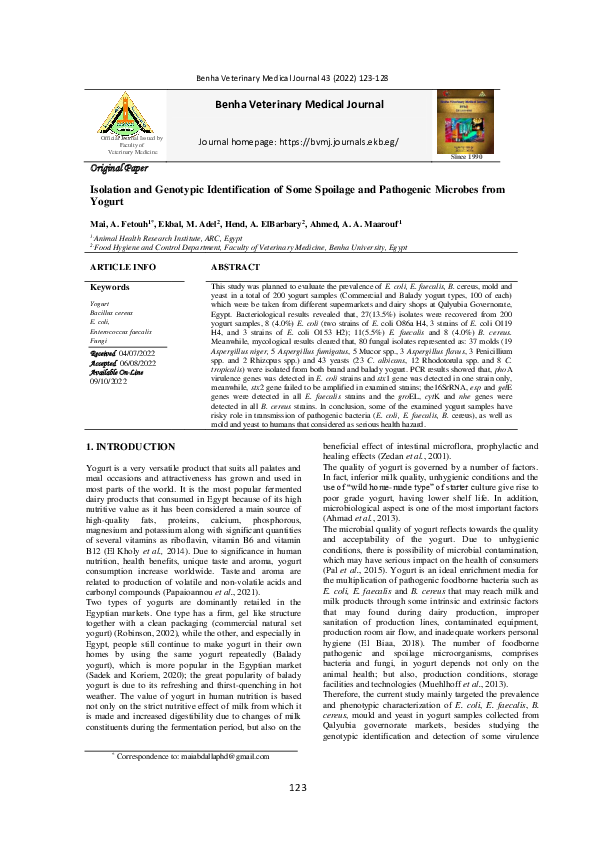 (PDF) Isolation and Genotypic Identification of Some Spoilage and ...