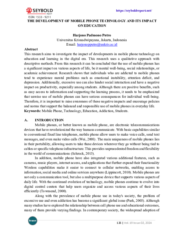 (PDF) The Development of Mobile Phone Technology and Its Impact on ...