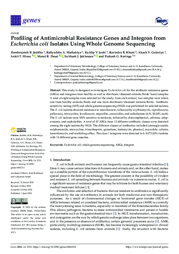 (PDF) Profiling of Antimicrobial Resistance Genes and Integron from ...