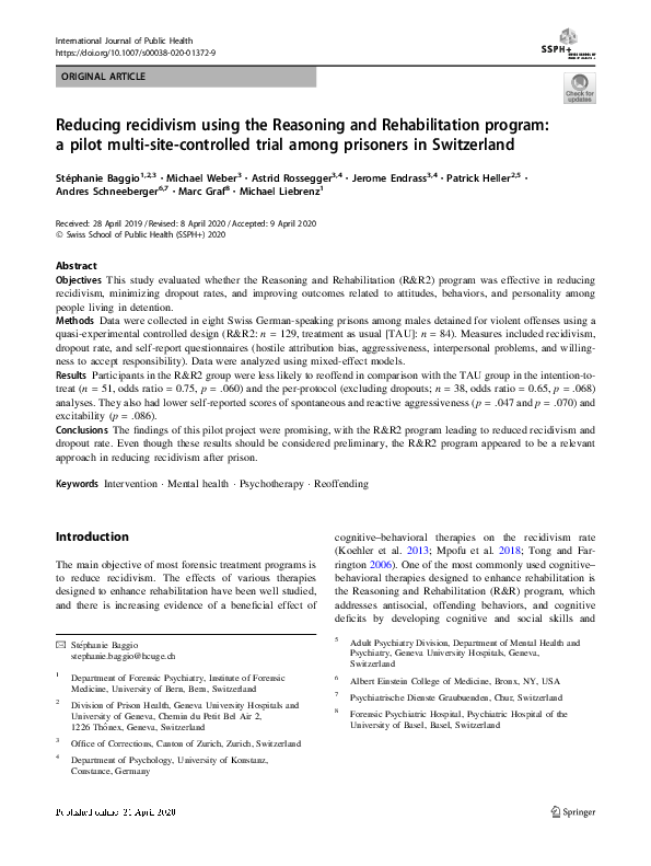 (PDF) Reducing recidivism using the Reasoning and Rehabilitation ...