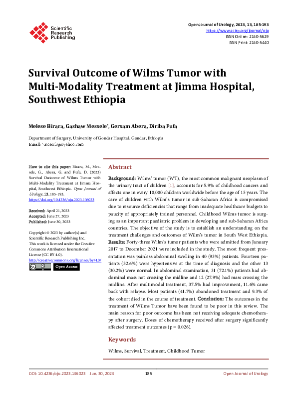 (PDF) Survival Outcome of Wilms Tumor with Multi-Modality Treatment at ...