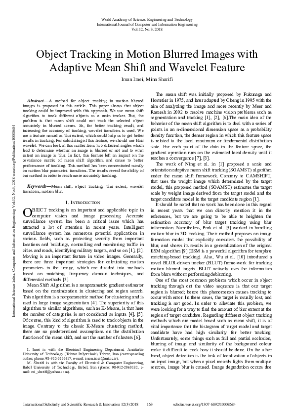 (PDF) Object Tracking In Motion Blurred Images With Adaptive Mean Shift ...