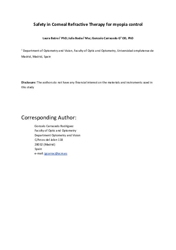 (PDF) Safety in Corneal Refractive Therapy for myopia control
