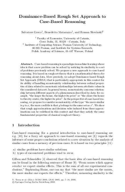 (PDF) Dominance-Based Rough Set Approach to Case-Based Reasoning