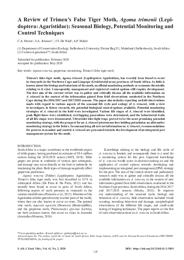 (PDF) A Review of Trimen’s False Tiger Moth, Agoma trimenii ...