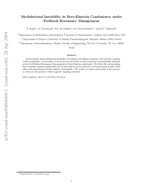 (PDF) Modulational Instability in Bose?Einstein Condensates under ...