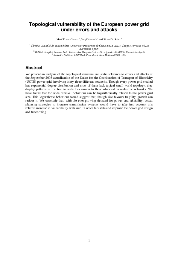 (PDF) Topological Vulnerability of the European Power Grid Under Errors ...