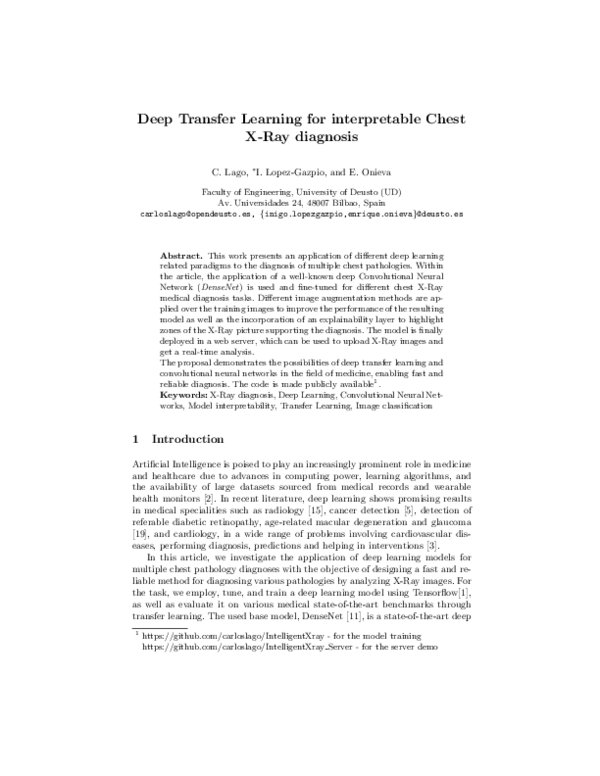 (PDF) Deep Transfer Learning for Interpretable Chest X-Ray Diagnosis
