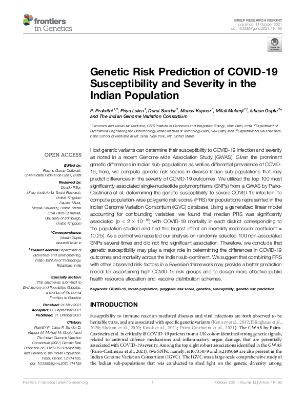 (PDF) Genetic Risk Prediction of COVID-19 Susceptibility and Severity ...
