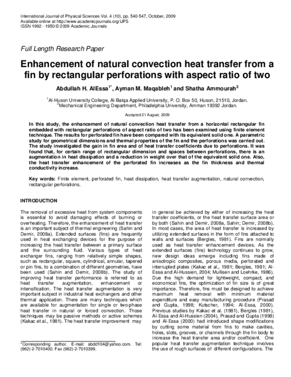 (PDF) Enhancement of natural convection heat transfer from a fin by ...